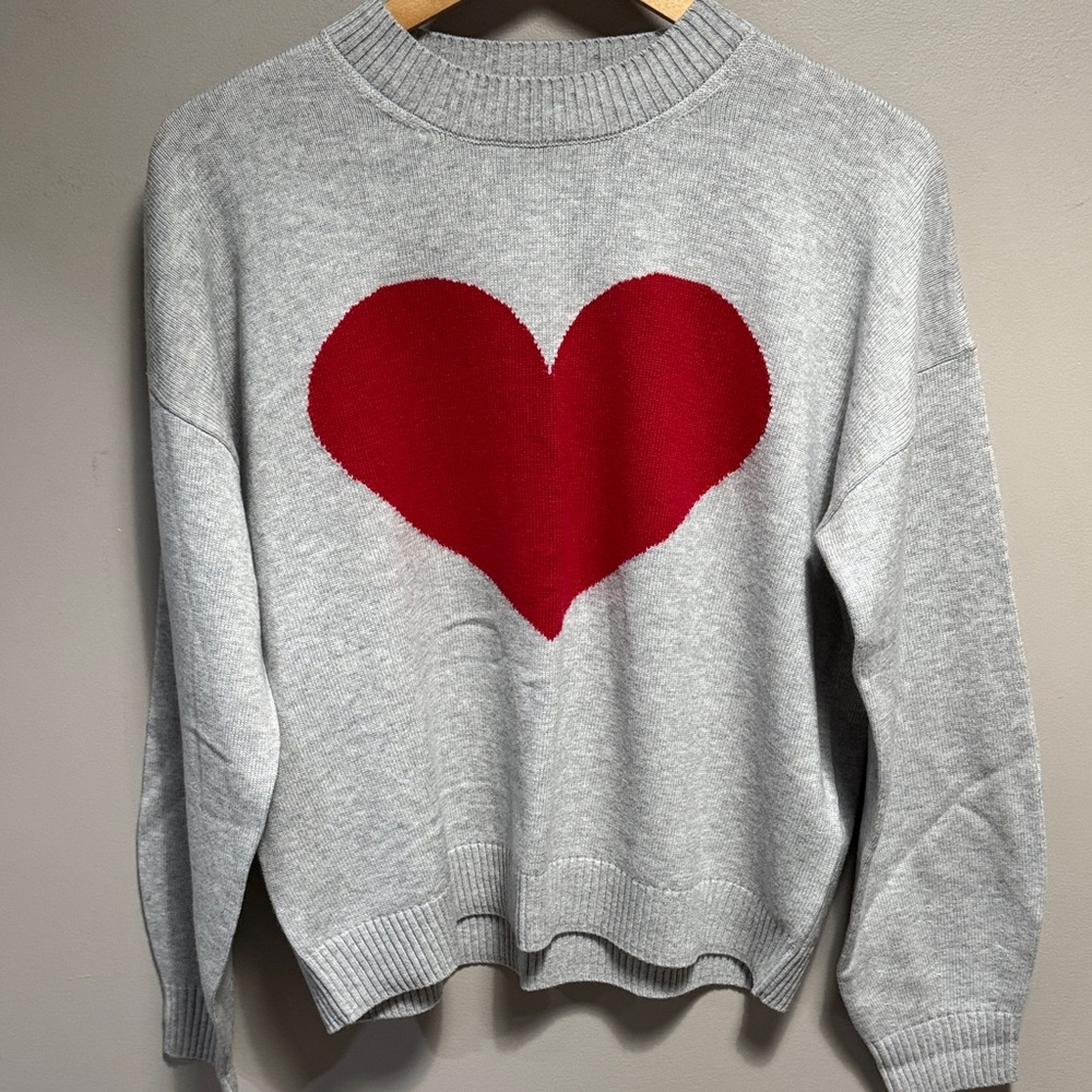 Gray Sweater with Red Heart Design